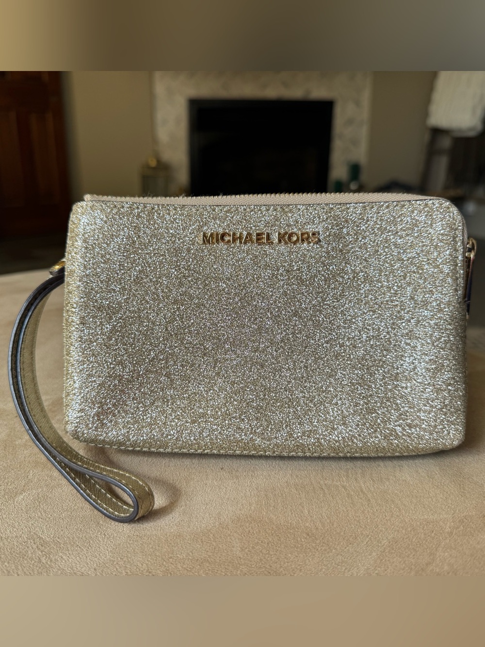 Michael Kors Gold Glitter Wristlet Pouch